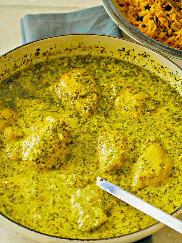 pahadi chicken recipe with sauce in a skillet, gluten free