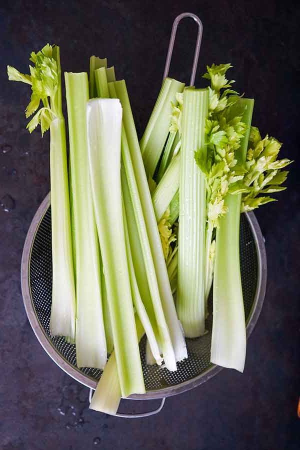celery in a strainer