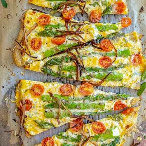 Gluten-Free Flatbread With Asparagus Tomato And Cheese