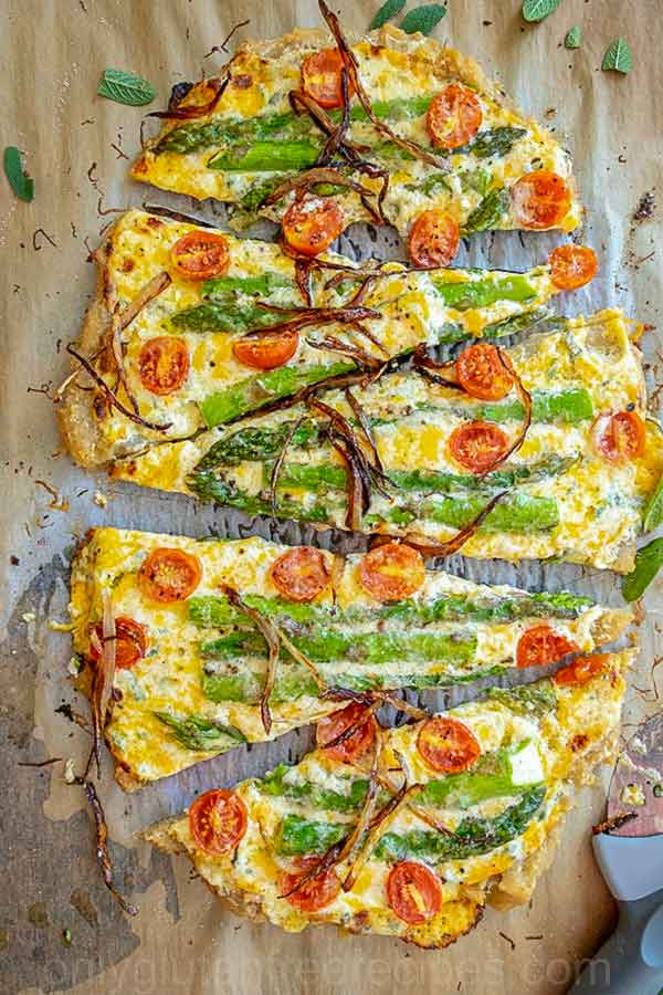 Gluten-Free Flatbread With Asparagus Tomato And Cheese