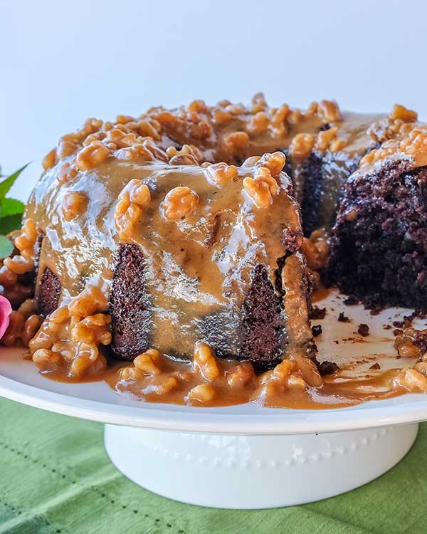 Chocolate Banana Bundt Cake With Coffee Walnut Glaze {Gluten-Free}