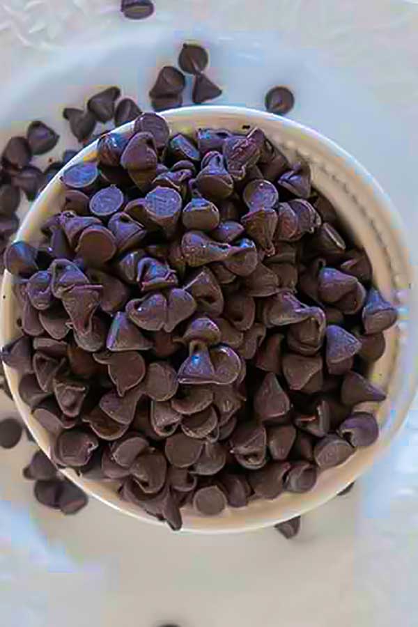 mini chocolate chips in a bowl