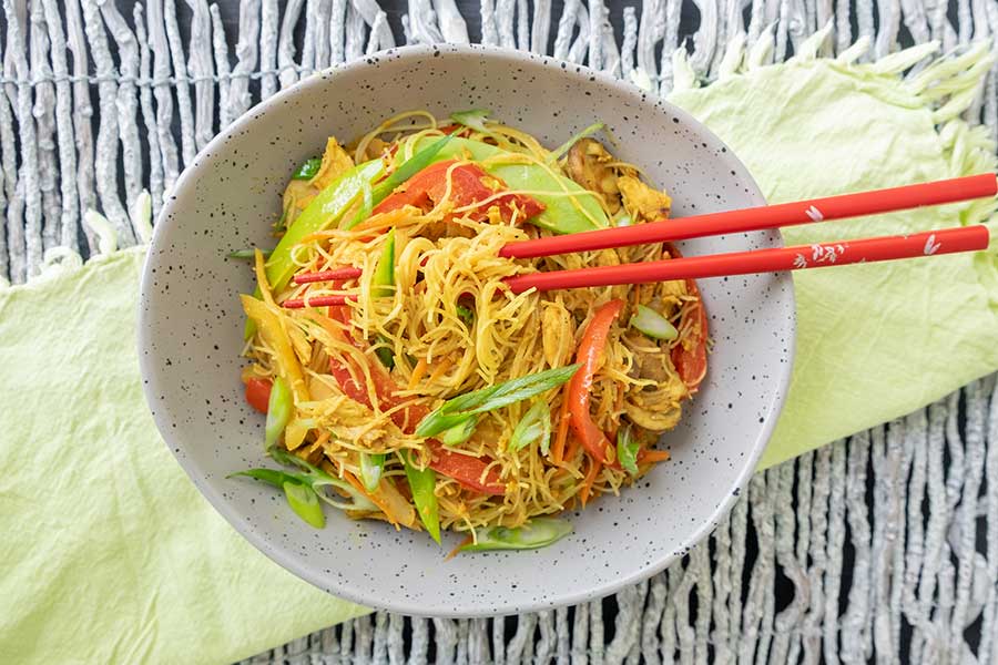 singapore gluten-free noodles in a bowl
