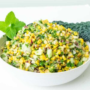Grilled Corn Salad With Cucumber & Minty Cilantro Vinaigrette