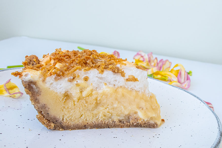 a slice flapper pie on a plate, gluten free