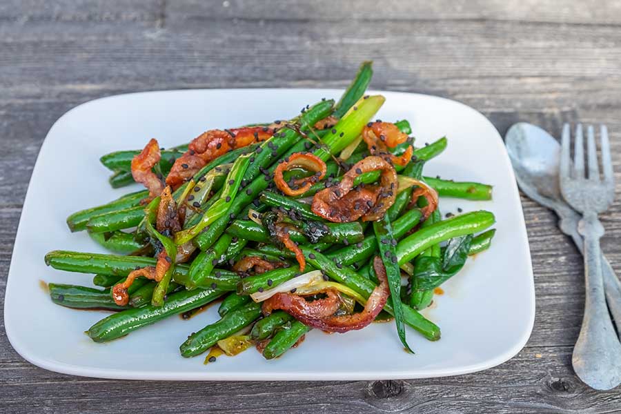 green beans with maple bacon and ginger