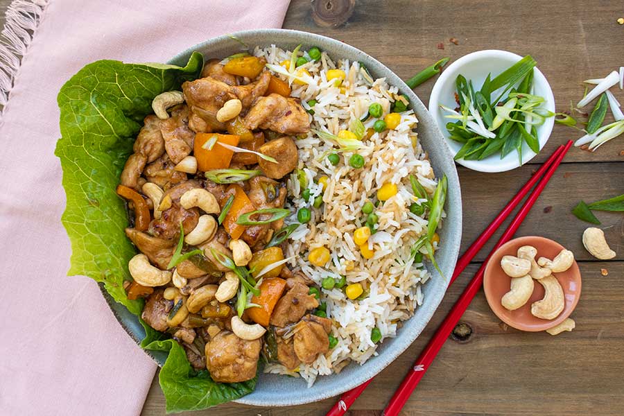 gluten-free Kung Pao Chicken with fried rice