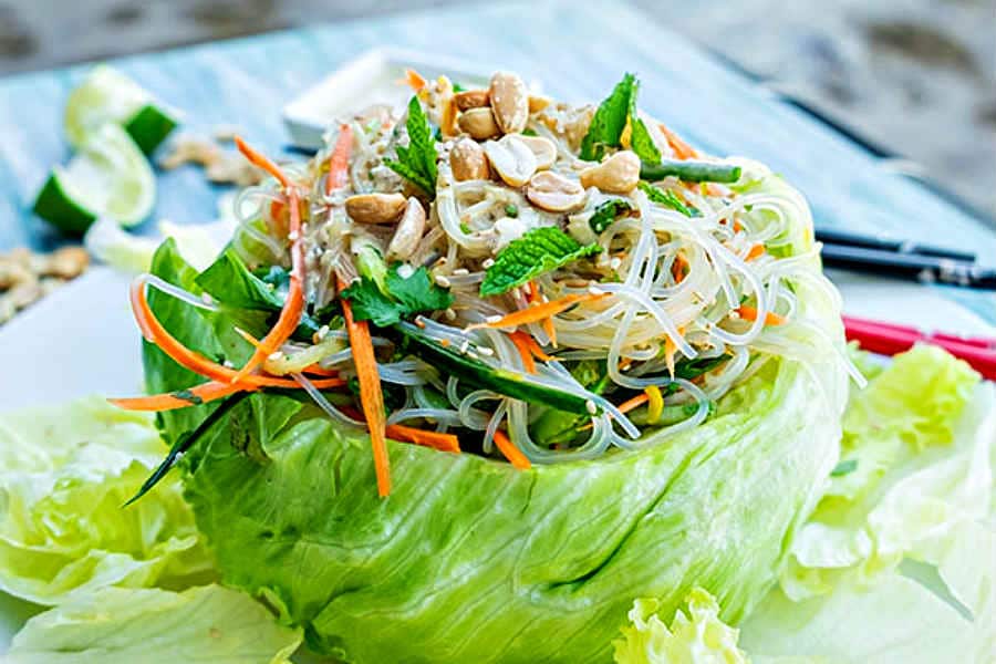 Vietnamese noodle salad in a head of lettuce gluten free