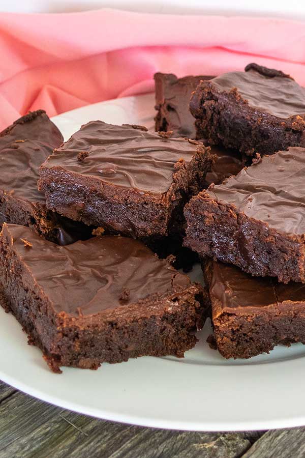 truffle brownie squares on a plate