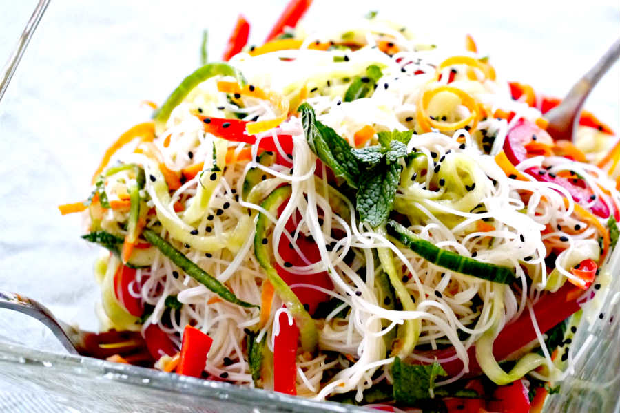 gluten-free noodle salad in a bowl