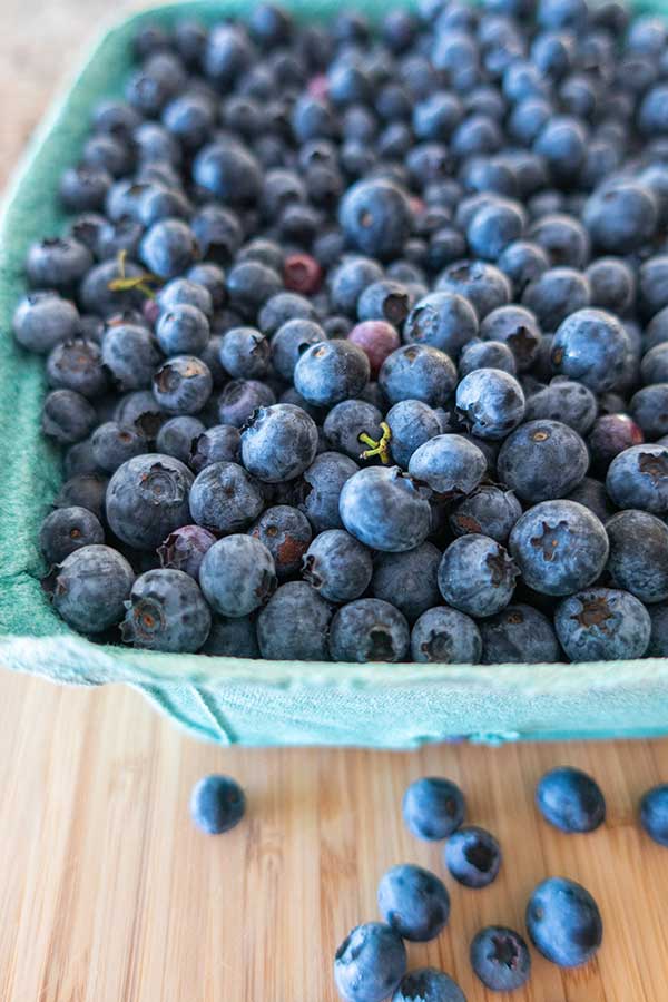 blueberries in a paper container