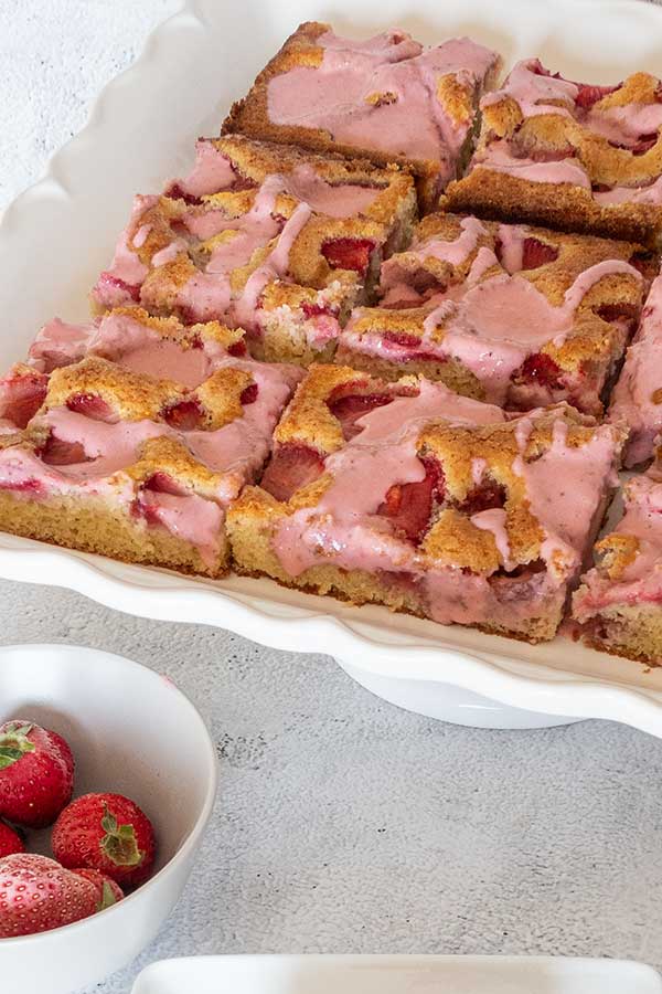 Gluten-Free Strawberry Sheet Cake with Fresh Strawberry Glaze