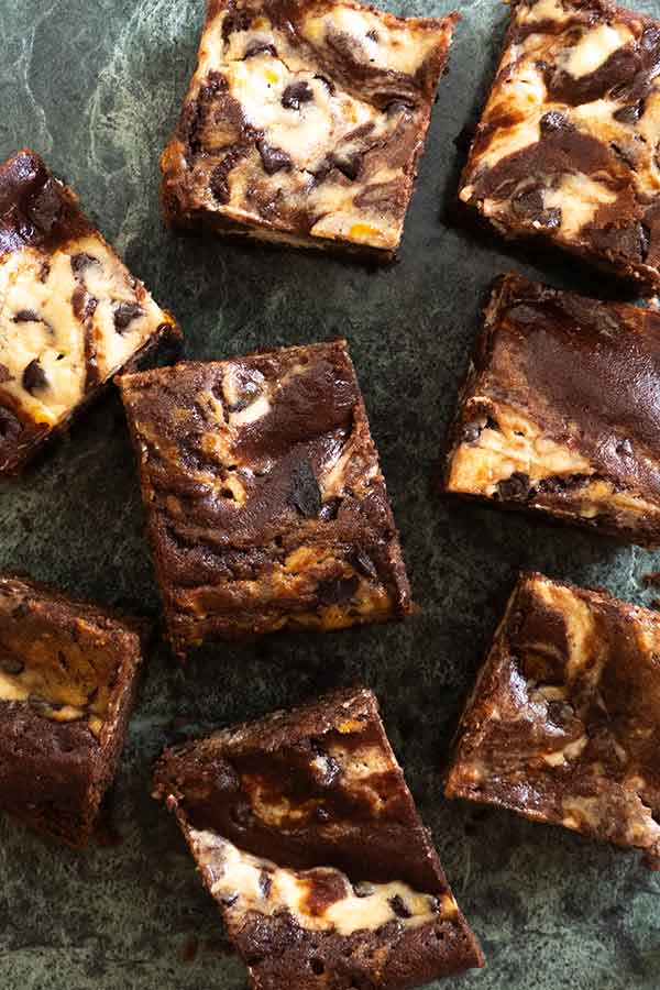 gluten-free brownies on a green platter