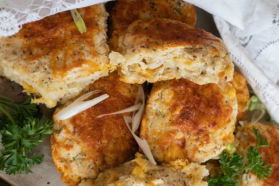 gluten free mashed potatoes biscuits on a tray