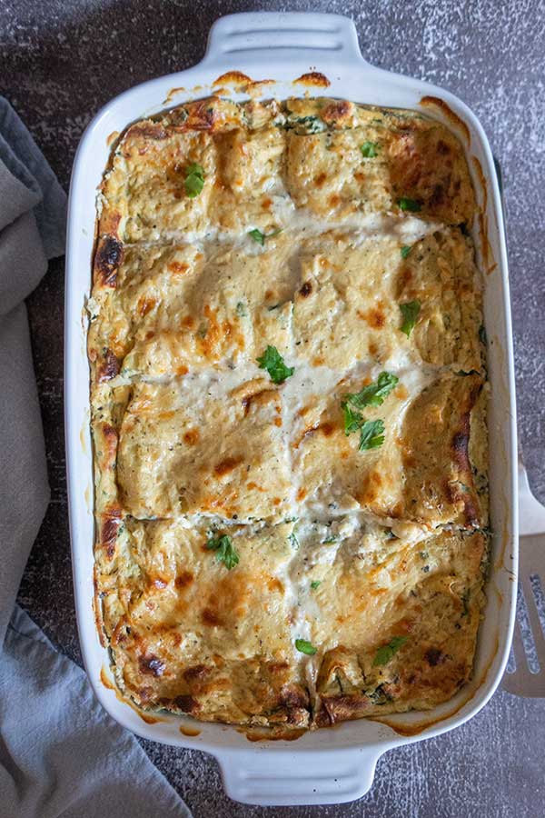 baked white spinach lasagna