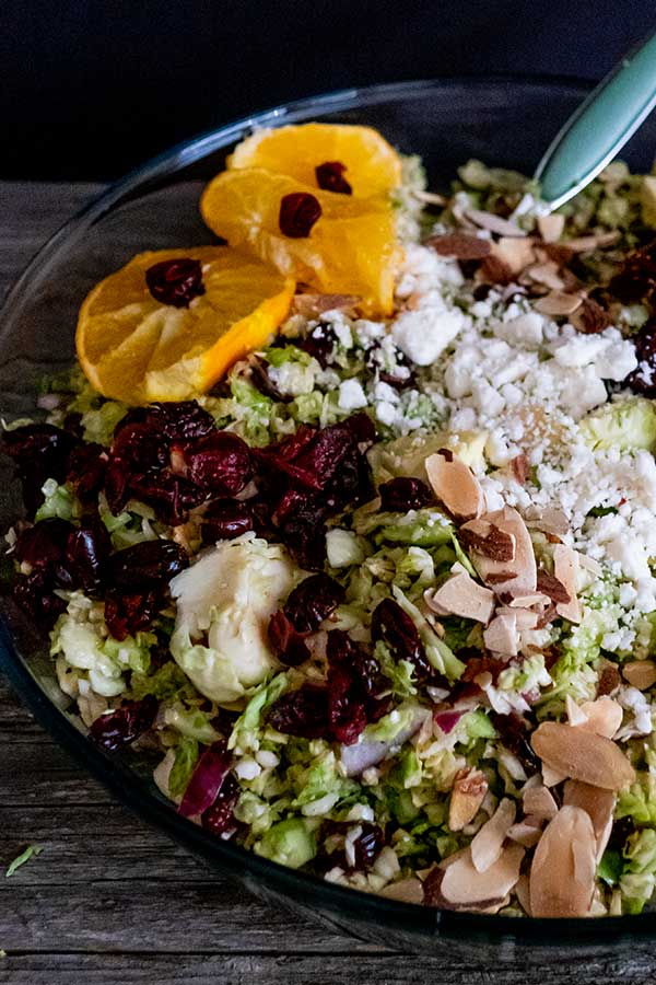 brussel sprouts salad with cranberries in a bowl