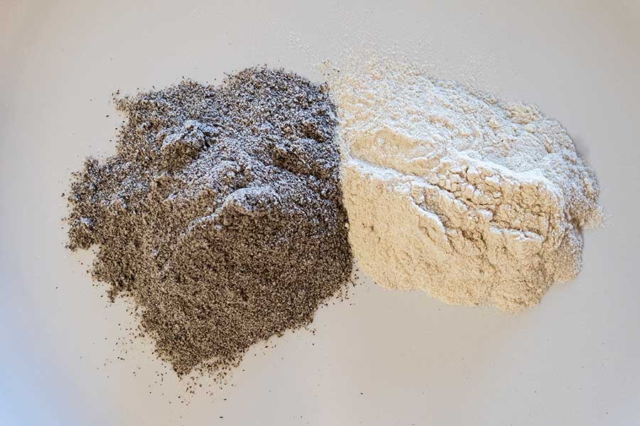 dark and light buckwheat flour samples