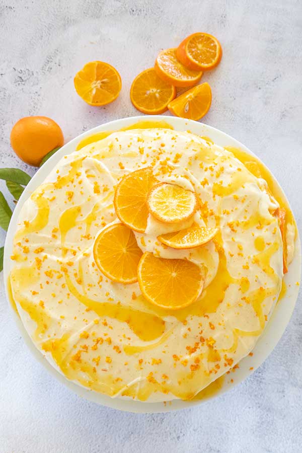 top view of orange layered cake