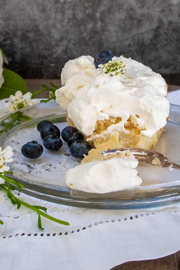 bite taken out of coconut pie on a plate