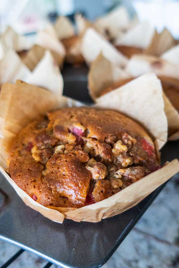dairy free strawberry muffin in a pan