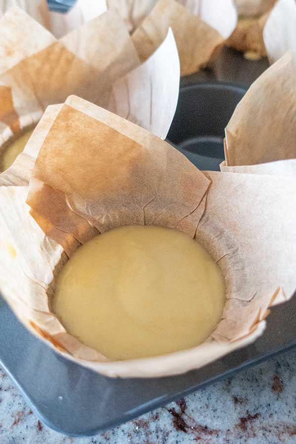 muffin batter in a jumbo muffin liner