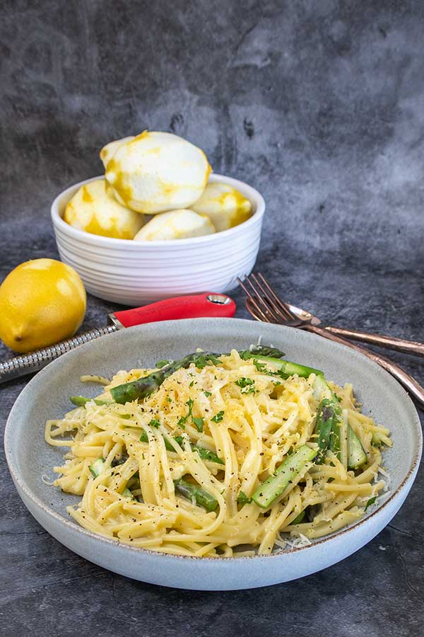 lemon pasta with asparagus on a plate