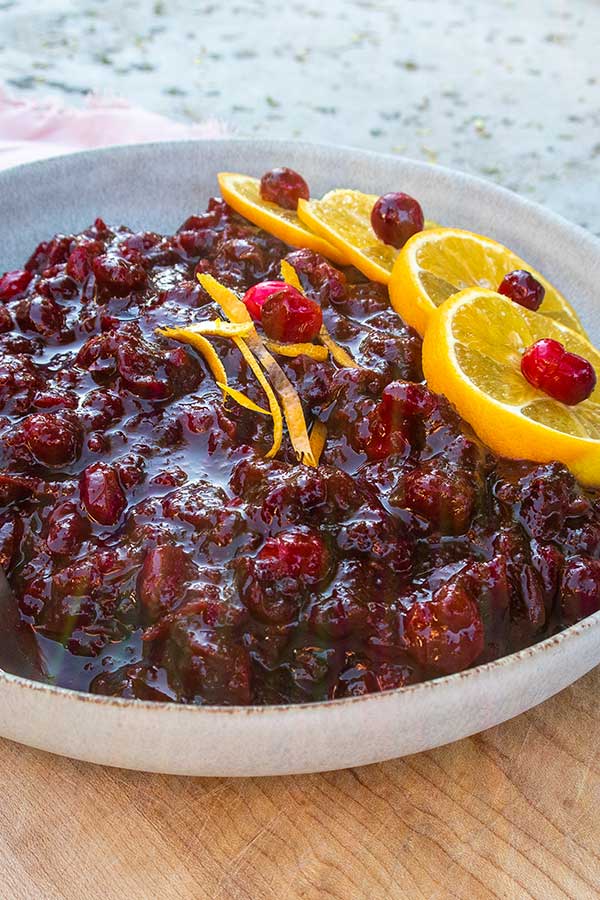 a bowl with cranberry sauce