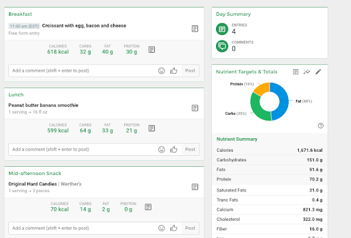 Macronutrient food journal tracking app